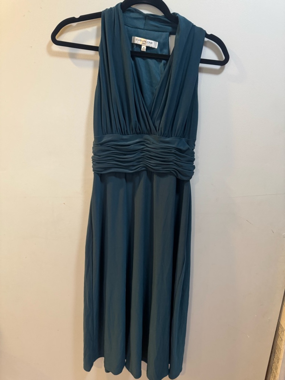 Evan Picone Teal Halter-Style V-Neck Dress - Picture 2 of 5